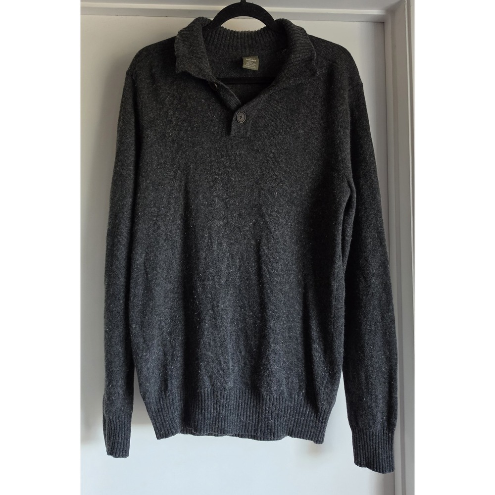 Timberland Men Collared Sweater M Dark Grey Long Sleeve Pullover Casual Knit